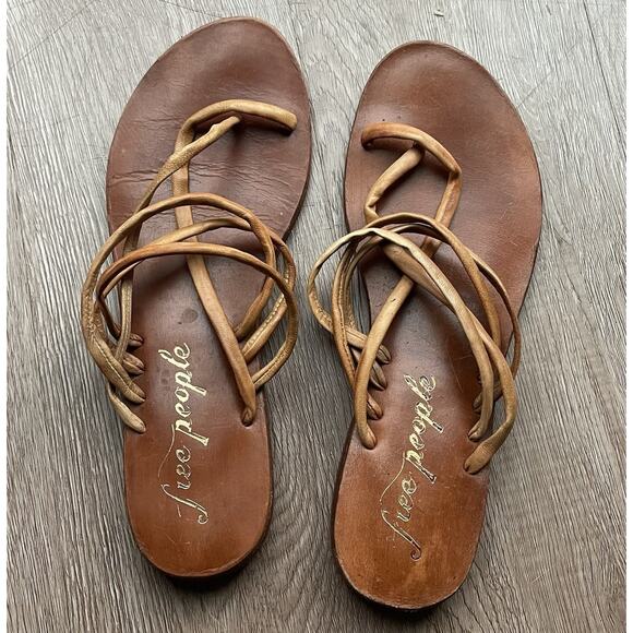 Free People Kayla Leather Strappy Sandals US 8 Flats Boho Indie Made In India - Picture 1 of 13